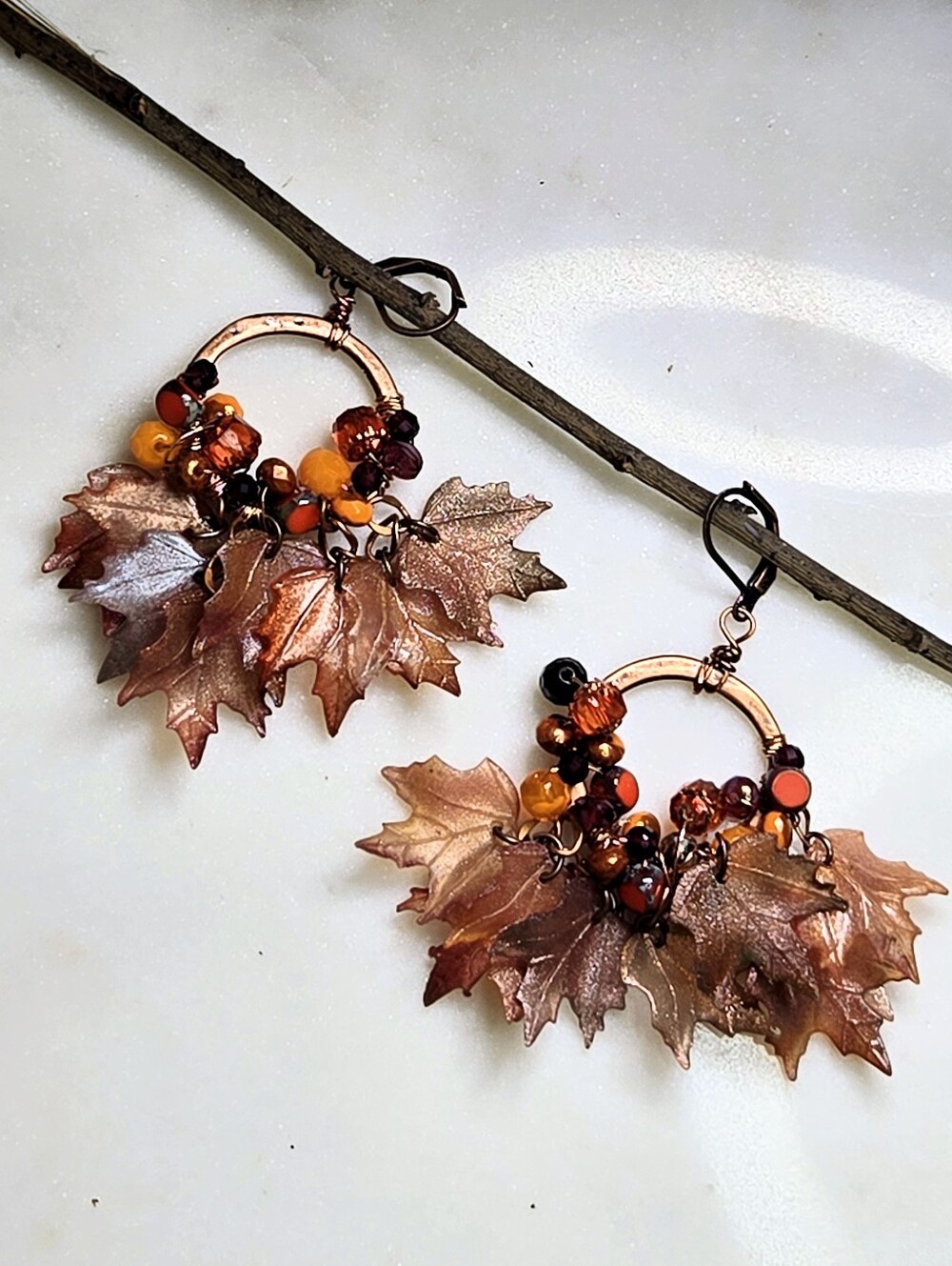 Autumn Colors In Wreath Artisan-Made Antique Copper Festive Earrings